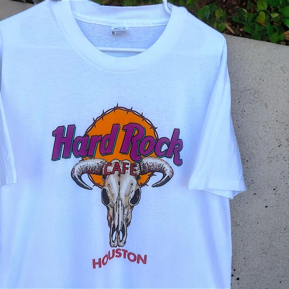 90s Hard Rock Café Houston Graphic Tee Shirt Men L USA MADE Western Texas Travel - Picture 1 of 7